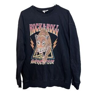 Lotus Fashion Rock &‎ Roll 1978 American Tour Leopard Sweatshirt XL Black Retro